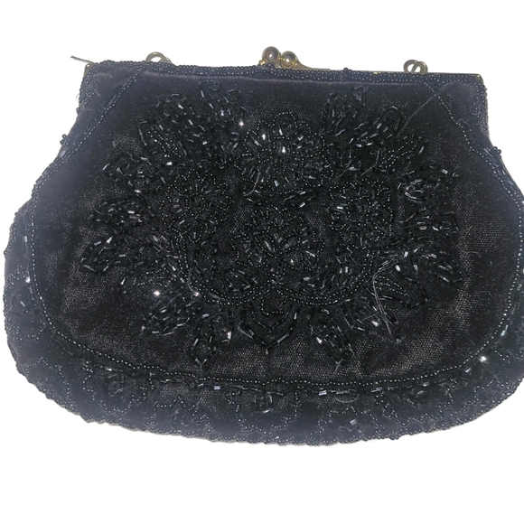 Goldco Vintage Black Beaded Clutch with Chain Strap - Picture 2 of 7
